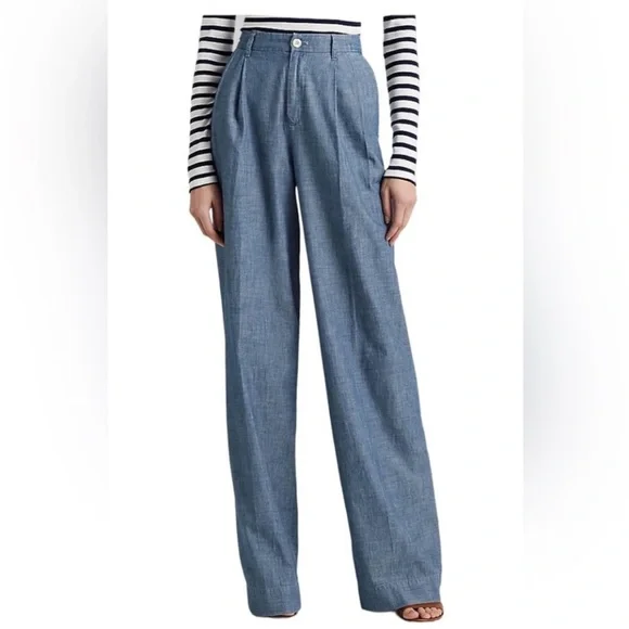 Women’s Lauren Ralph Lauren size 4 chambray pleated wide leg pants - Picture 6 of 9
